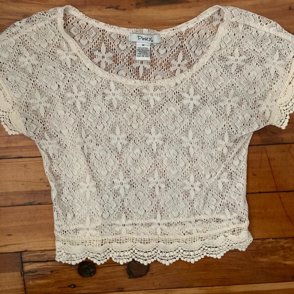 Patterned Ivory Short Sleeve Crop Top